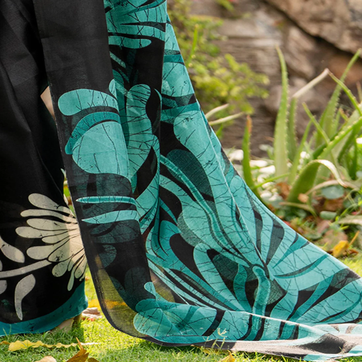 Black Khadi Printed Saree - Image 3