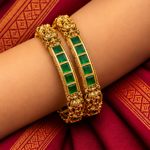 Temple Design Premium Ruby Green Colour Stone Rajkamal Nx -1 - Image 4