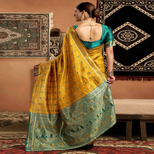 Shweta Tiwari Amber Yellow Banarasi Silk Saree - Image 4