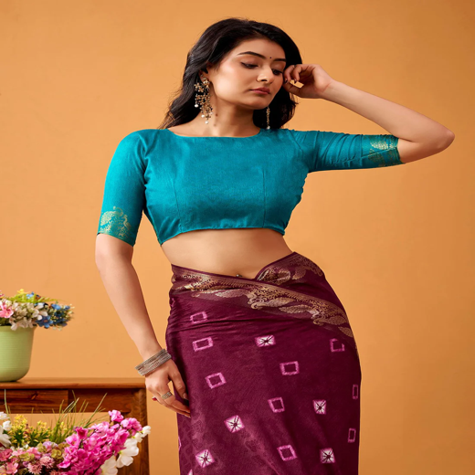 Wine Silk Woven Printed Saree - Image 2