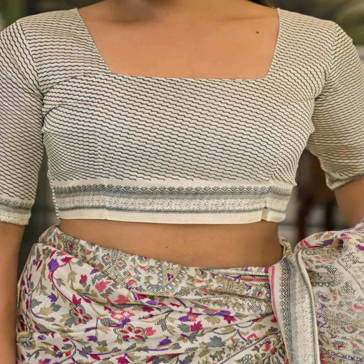 Beige Khadi Printed Saree - Image 2