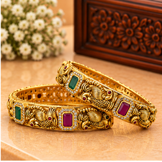 Matte Gold Peacock Design Bangles | Rajkamal NX - Image 2