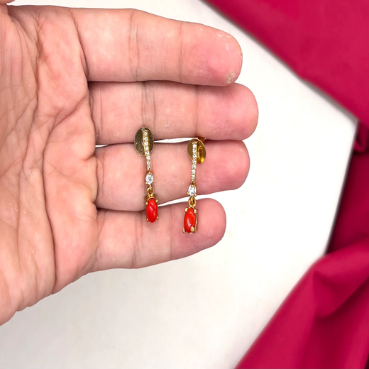 Matte finishing American Diamond Coral stone Short Kanti - Image 2