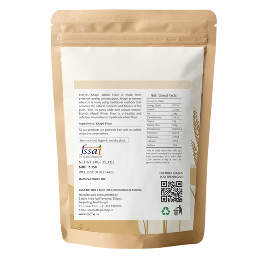Ecotyl Khapli Atta | Emmer Wheat | Low Gluten | 1kg - Image 4