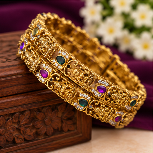 Matte Gold Lakshmi Devi Bangles | Artificial Jewellery - Image 3