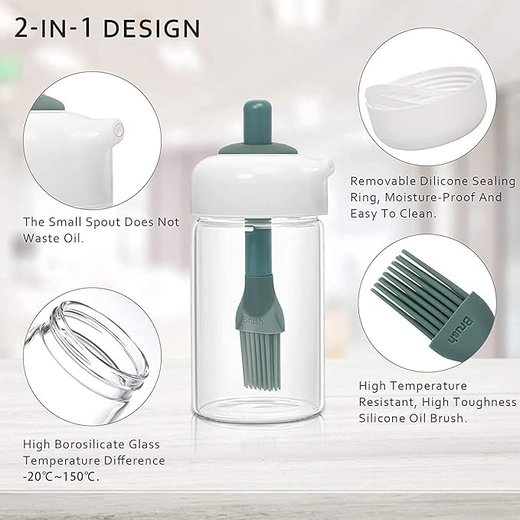 2 In 1 Oil Dispenser Condiment Jar With Silicone Brush - Image 4