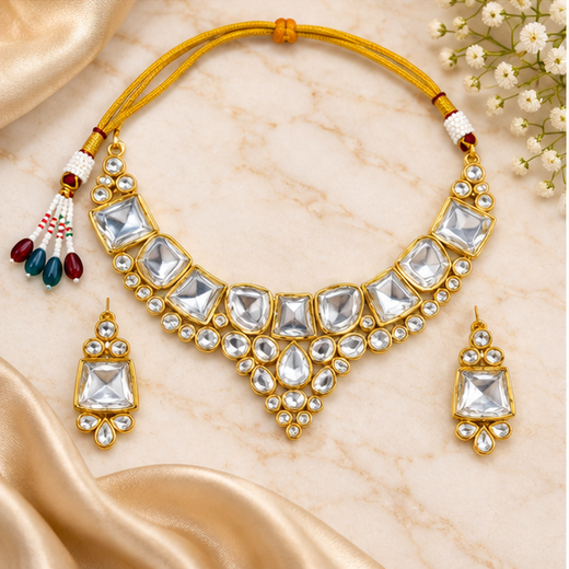 Gold-toned White Kundan Stone heavy Choker - Image 3