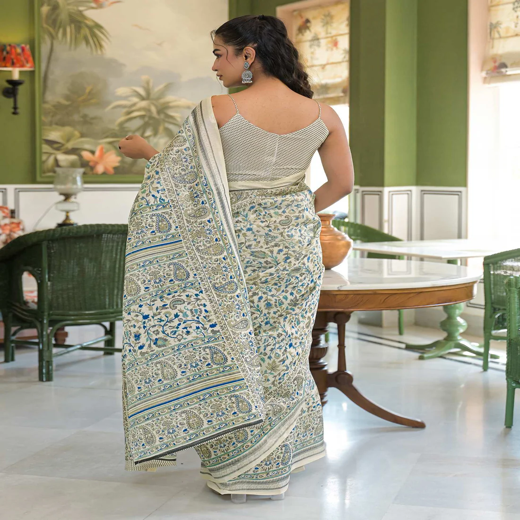 Beige Khadi Printed Saree - Image 4