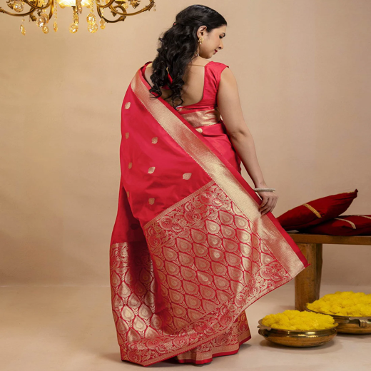Red Silk Woven Banarasi Saree - Image 4