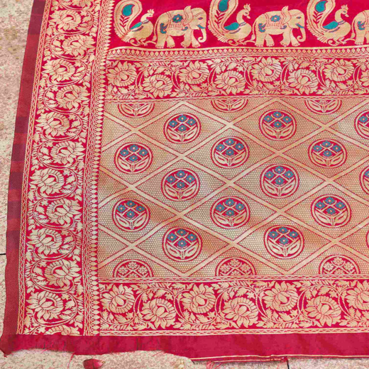 Teal Green Silk Woven Banarasi Saree - Image 3