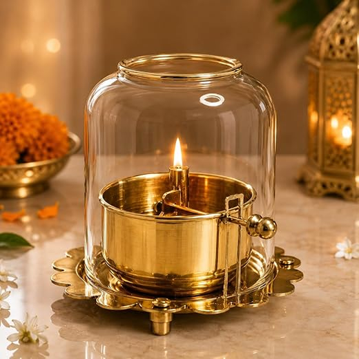 Akhand Jyoti Diya Oil Lamp with Adjustable Bati Knob