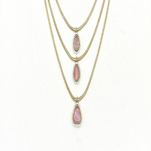 Premium Three layered AD Stones With Baby-Pink stone Necklace - Image 2