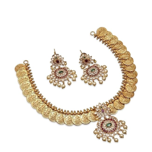Matte finishing with lord Lakshmi designed Short Necklace - Image 3