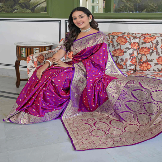 Purple Silk Woven Banarasi Saree - Image 3