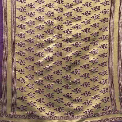 Purple Silk Woven Banarasi Saree - Image 3