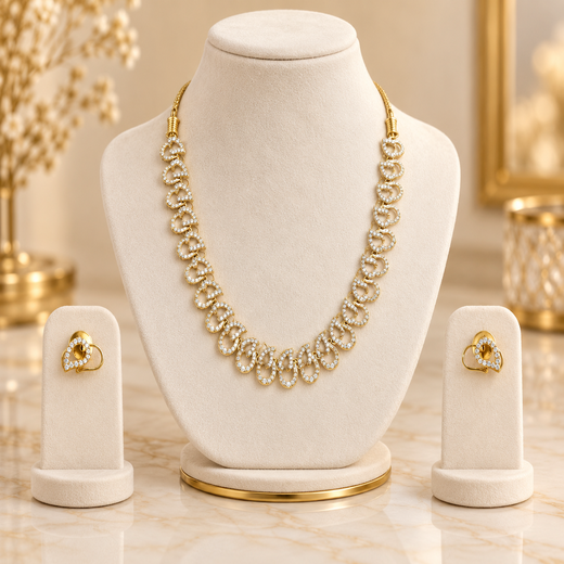 Matte finishing white cubic zirconia stones short Necklace
