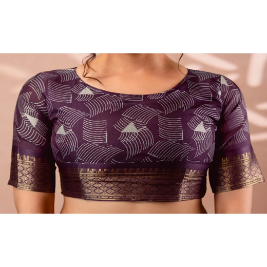 Dark Grey Silk Printed Woven Border Saree - Image 2