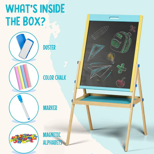 FLYI 3-in-1 Wooden White Board ,Chalk Board & Magnetic - Image 3