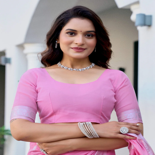 Light Pink Chanderi Woven Saree - Image 2