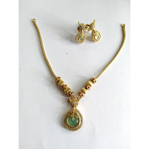 Matte finishing with Mint-Green stone flower designed Short Necklace - Image 3