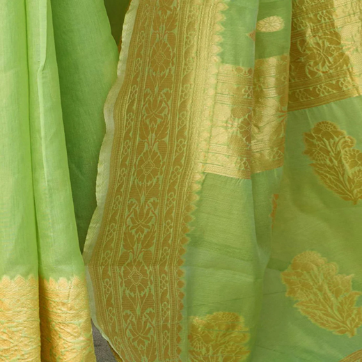Light Green Chanderi Woven Saree - Image 3