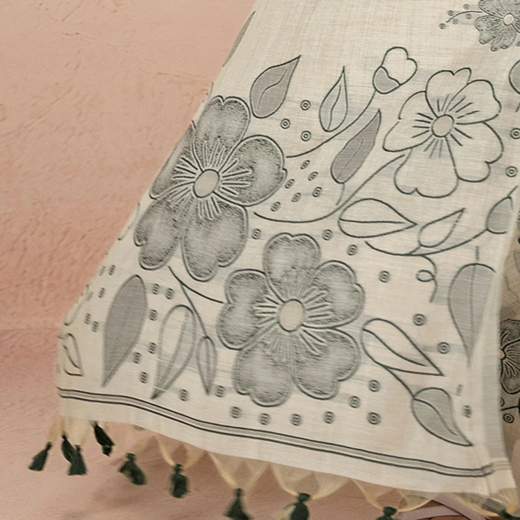 Beige Chanderi Cotton Woven Saree - Image 3