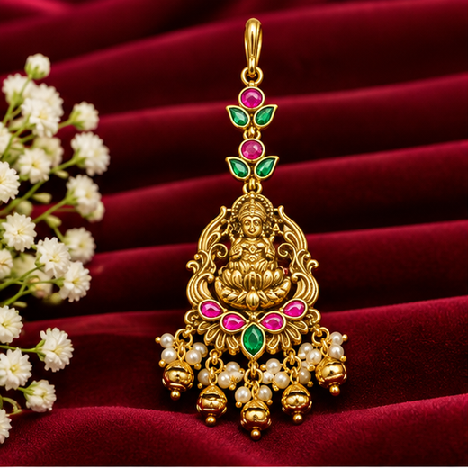 Jadau Kundan Finishing Golden Balls Lord Lakshmi Maang Tikka