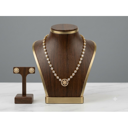 Matte finishing American Diamonds with stones Short Necklace - Image 3