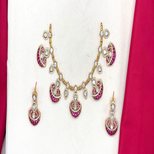 NIRVI polki Pink Hasli short Necklace - Image 2