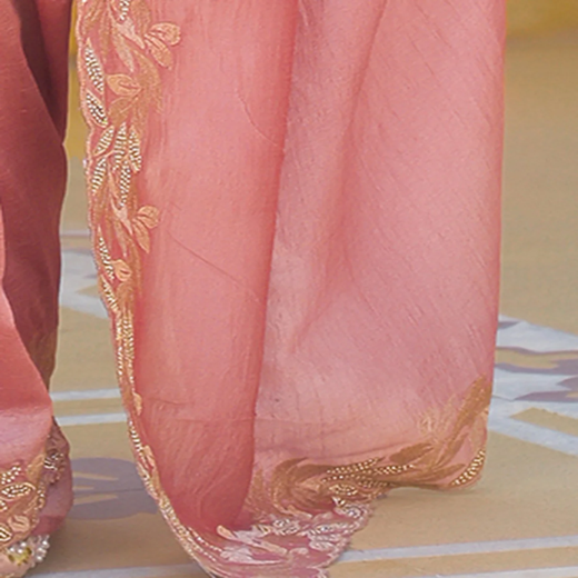 Light Pink Vichitra Silk Embroidery Saree - Image 3