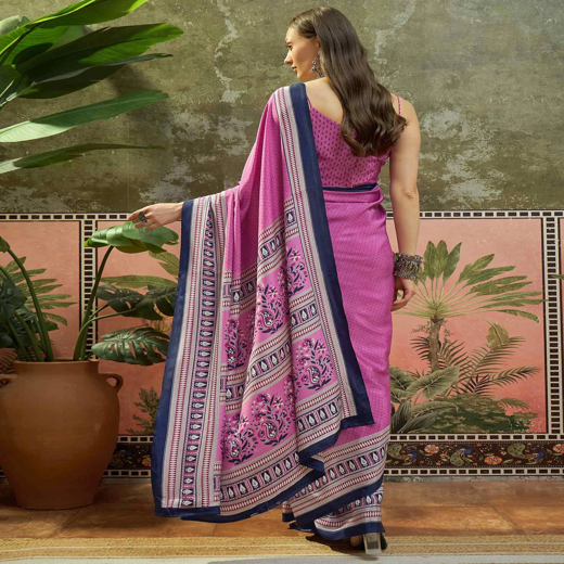 Light Purple Crepe Silk Printed Saree - Image 4