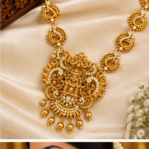 Matte finishing traditional South Indian Temple Long Haram Necklace - Image 2