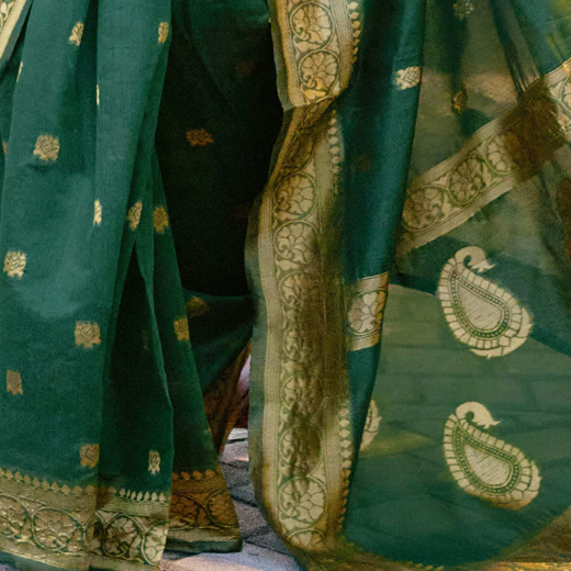 Dark Green Chanderi Woven Saree - Image 3