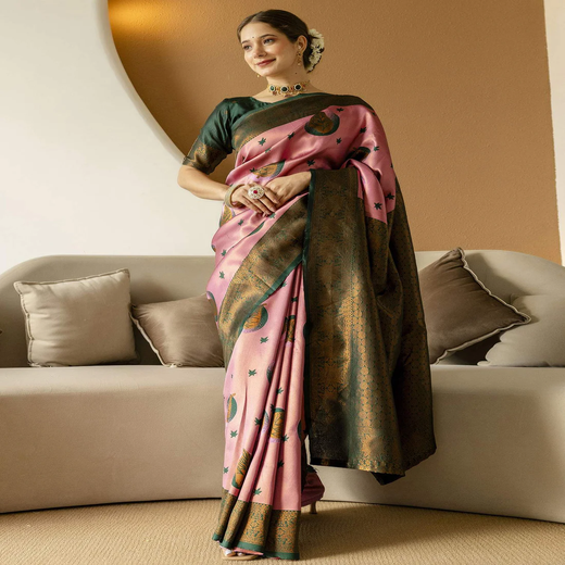 Dusty Pink Silk Woven Banarasi Saree