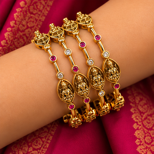 Matte Finishing With Lord Lakshmi Devi Bangle - Image 4