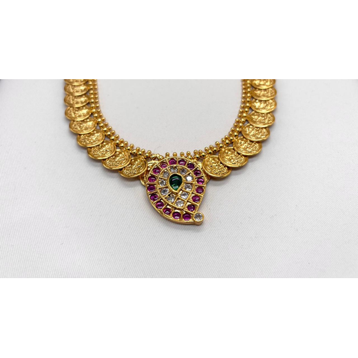 Gold Short Necklace with Lakshmi Devi Pendant | Artificial Jewellery - Image 2