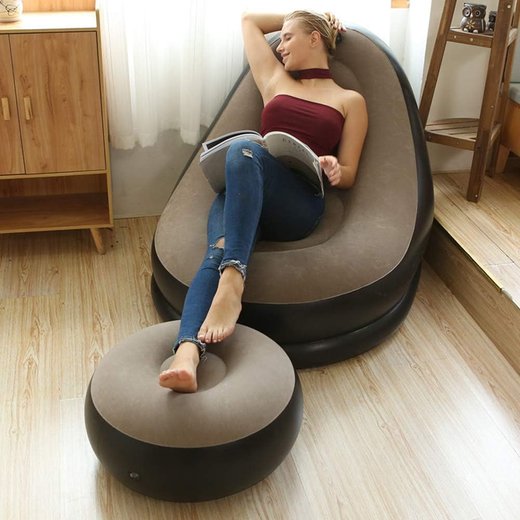 Portable Lazy Sofa with Foot Stool - Image 3