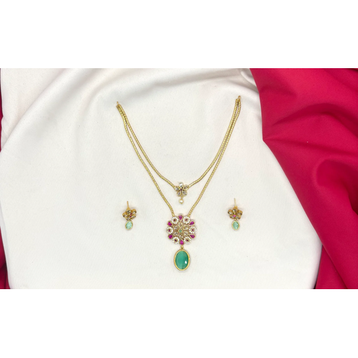 Matte finishing Flower design with Mint-Green Short Necklace
