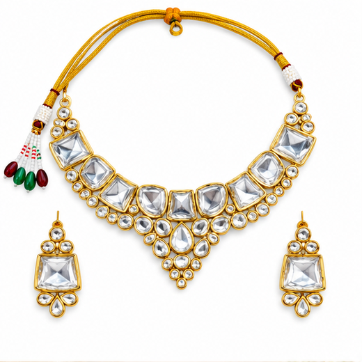 Gold-toned White Kundan Stone heavy Choker
