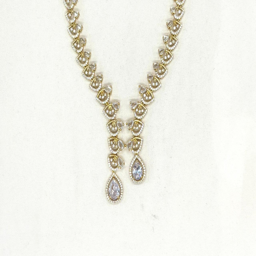 Emerald polki White with American Diamond Drop Short Necklace - Image 2