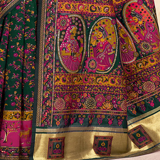 Bottle Green Silk Woven Patola Saree - Image 3