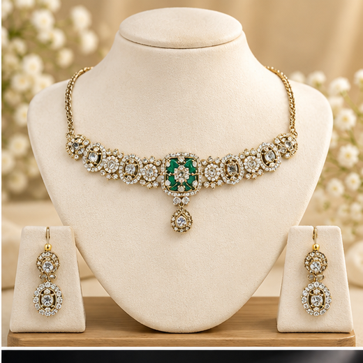 Victorian Floral design Green stone Choker - Image 2