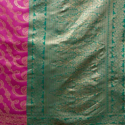Dark Pink Silk Woven Banarasi Saree - Image 3