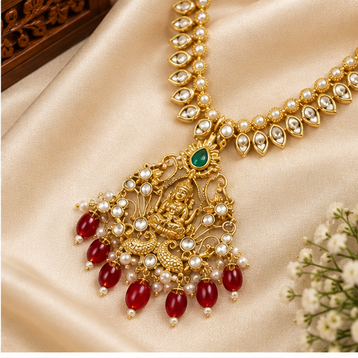 matte finishing small mango red beads design Long haram Necklace - Image 2