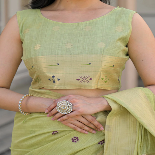 Pista Green Cotton Woven Paithani Saree - Image 2