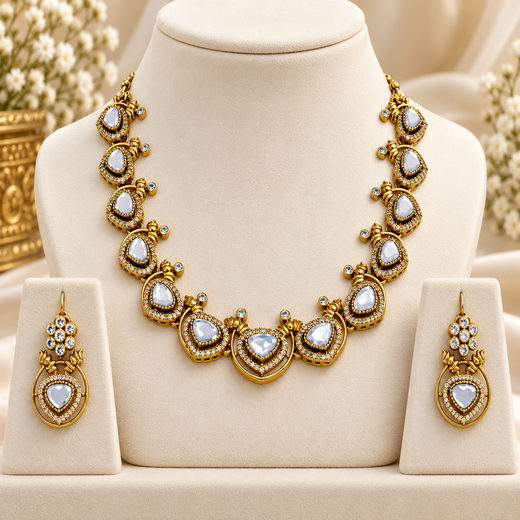 Moissanite stone gold plated short necklace - Image 3