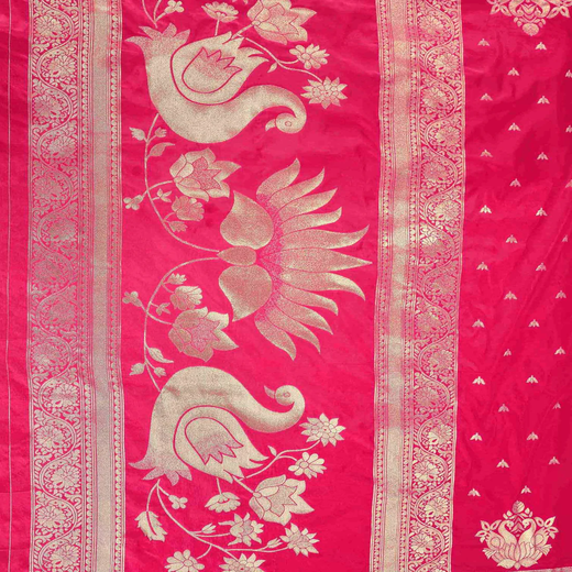 Rani Pink Silk Woven Banarasi Saree - Image 3