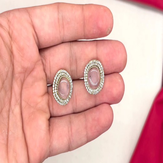 Victorian finishing with American Diamond with Baby-Pink Stone Short Necklace - Image 3