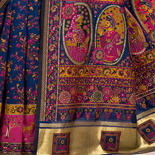 Navy Blue Silk Woven Patola Saree - Image 3