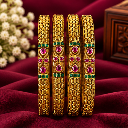Nakshi Finishing With Pink Stone Bangle